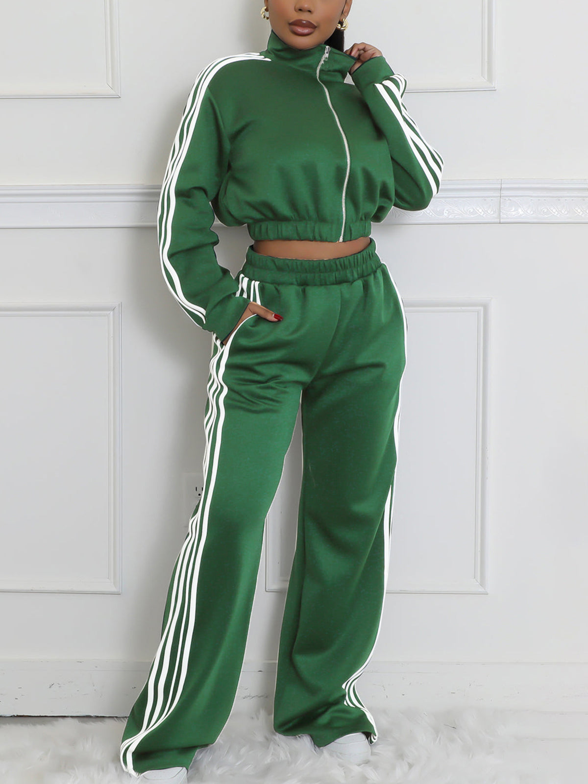 Striped Sweatshirt Wide Leg Pants Set