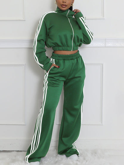 Striped Sweatshirt Wide Leg Pants Set