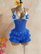 Crochet Flower Halter Backless Romper