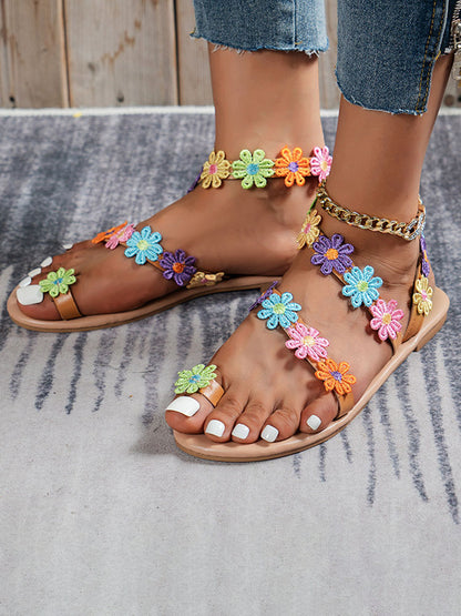 Floral Pattern Toe Ring Sandal