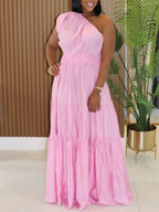 Linen Boho One Shoulder Maxi Dress