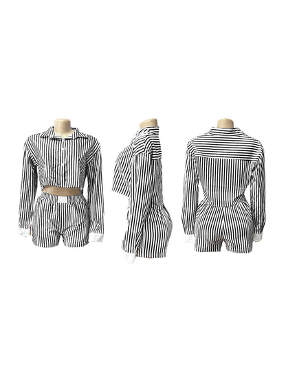 Striped Shirt Shorts Set