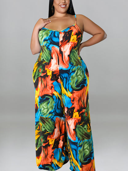 Plus Size Floral Print Strap Jumpsuit with Belt