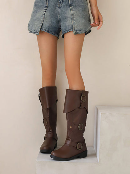 Vintage Buckle Belted Boots