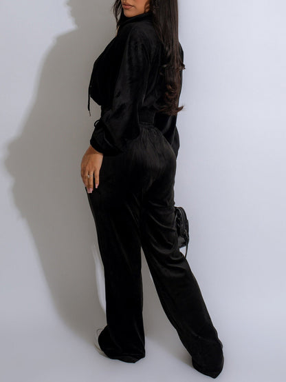 Zipper Jacket Wide Leg Pants Set