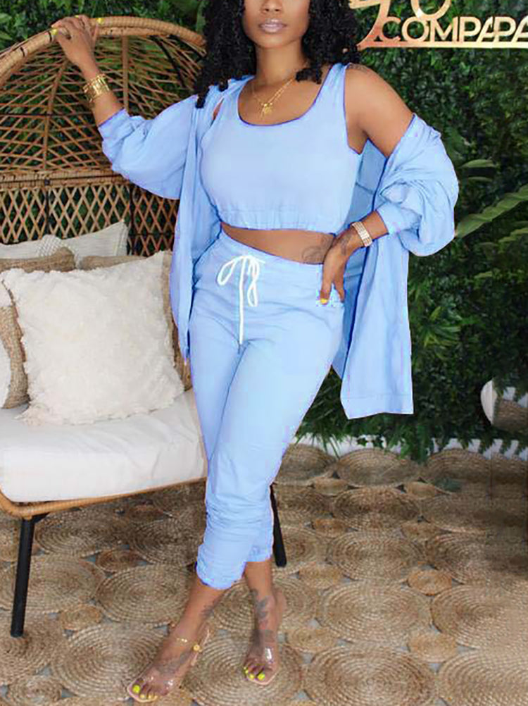 Three Piece Crop Top Jacket Jogger Set