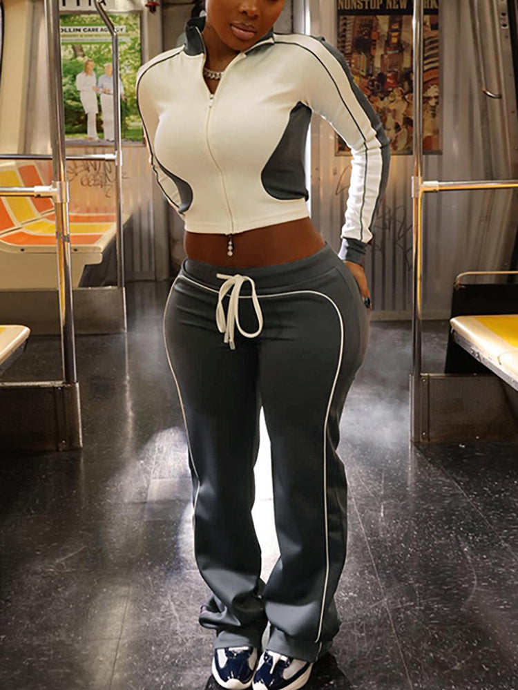 Stand Collar Slim Fit Jacket and Pants Set