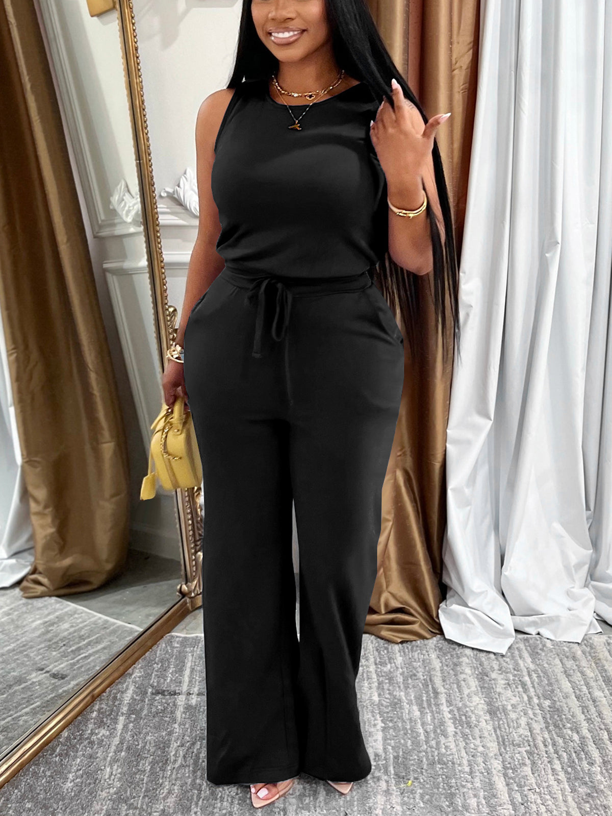 Sleeveless Tie Waist Casual Jumpsuit