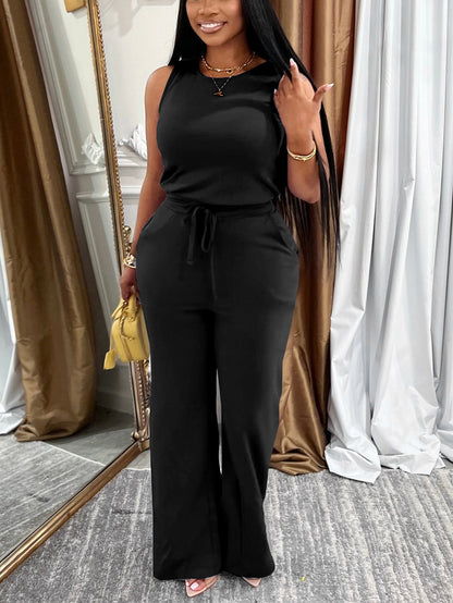 Sleeveless Tie Waist Casual Jumpsuit