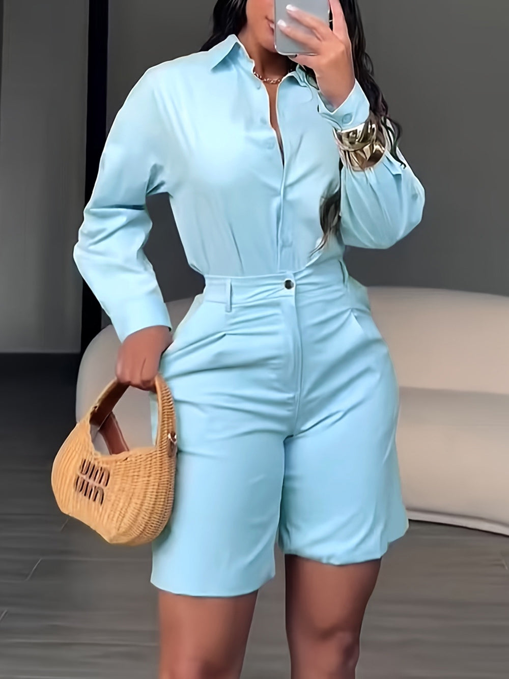 Lapel Shirt Shorts Sets