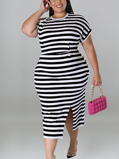 Plus Size Striped Dress with Pockets