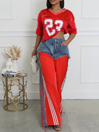 Stripe Patchwork Drawstring Denim Pants
