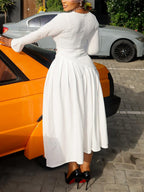Plus Size V Neck Button Waist Maxi Dress