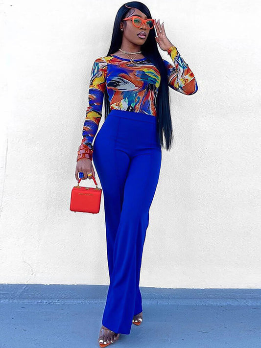 High Waist Solid Color Flares Long Pants