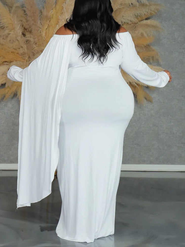 Plus Size Off Shoulder Cape Sleeve Maxi Dress