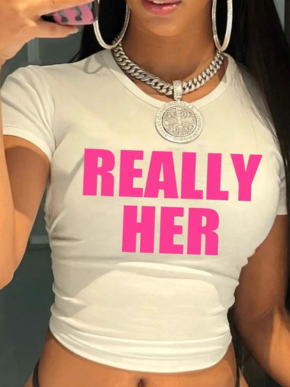 REALLY HER Graphic Baby Tee Crop Top