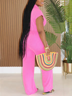 Ribbed Knit Waist Cutout Wide Leg Jumpsuit