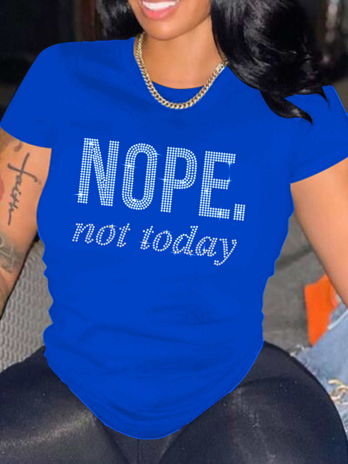 Rhinestone Letter Graphic Crew Neck Tee