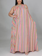 Stripe Halter Plus Size Maxi Dress