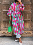 Stripe Belted Pocket Cardigan