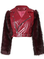 PU Leather Patchwork Moto Jacket
