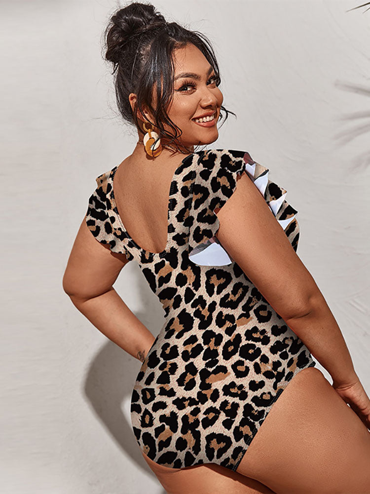 Trajes de baño con estampado floral y volantes sin mangas de talla grande