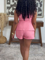 Sleeveless Lapel Vest Shorts Sets