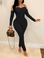 Strapless Ruched Long Sleeve Jumpsuit