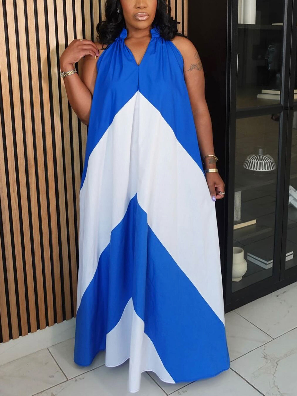 Color Block Sleeveless Maxi Dress