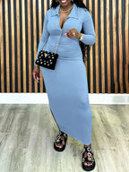 Long Sleeve Solid Color Maxi Dress