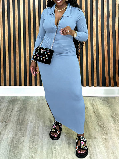 Long Sleeve Solid Color Maxi Dress