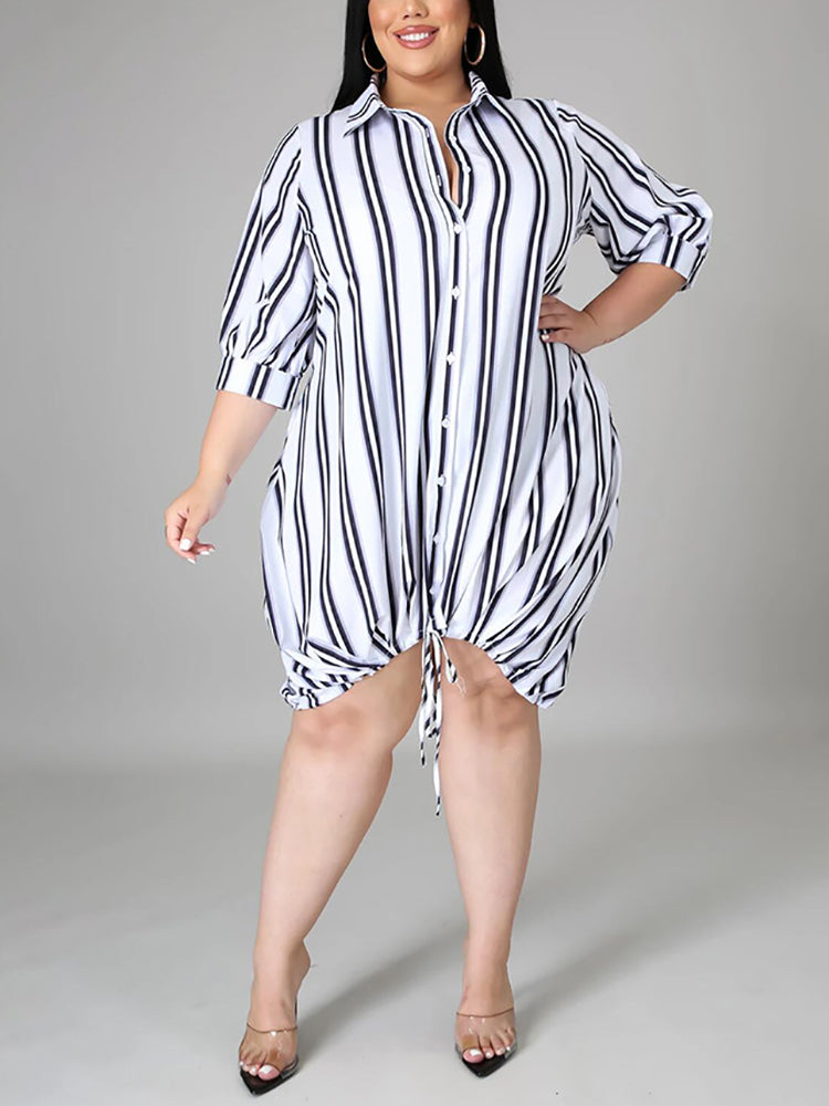 Collar Stripe Plus Size Shirt Dress