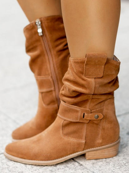 Suede Low Heel Ankle Boots