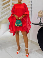 Solid Chiffon Cape Overlay Dress