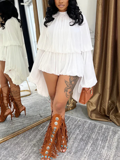 Ruffle Lantern Sleeve Top Shorts Set