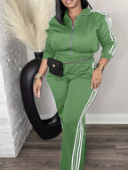 Striped Jacket Wide Leg Pants Set