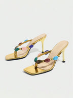 Gemstone Thong Strappy Stiletto Heels
