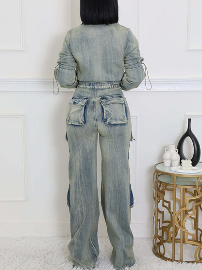 Two-Piece Multi-Pocket Denim Set