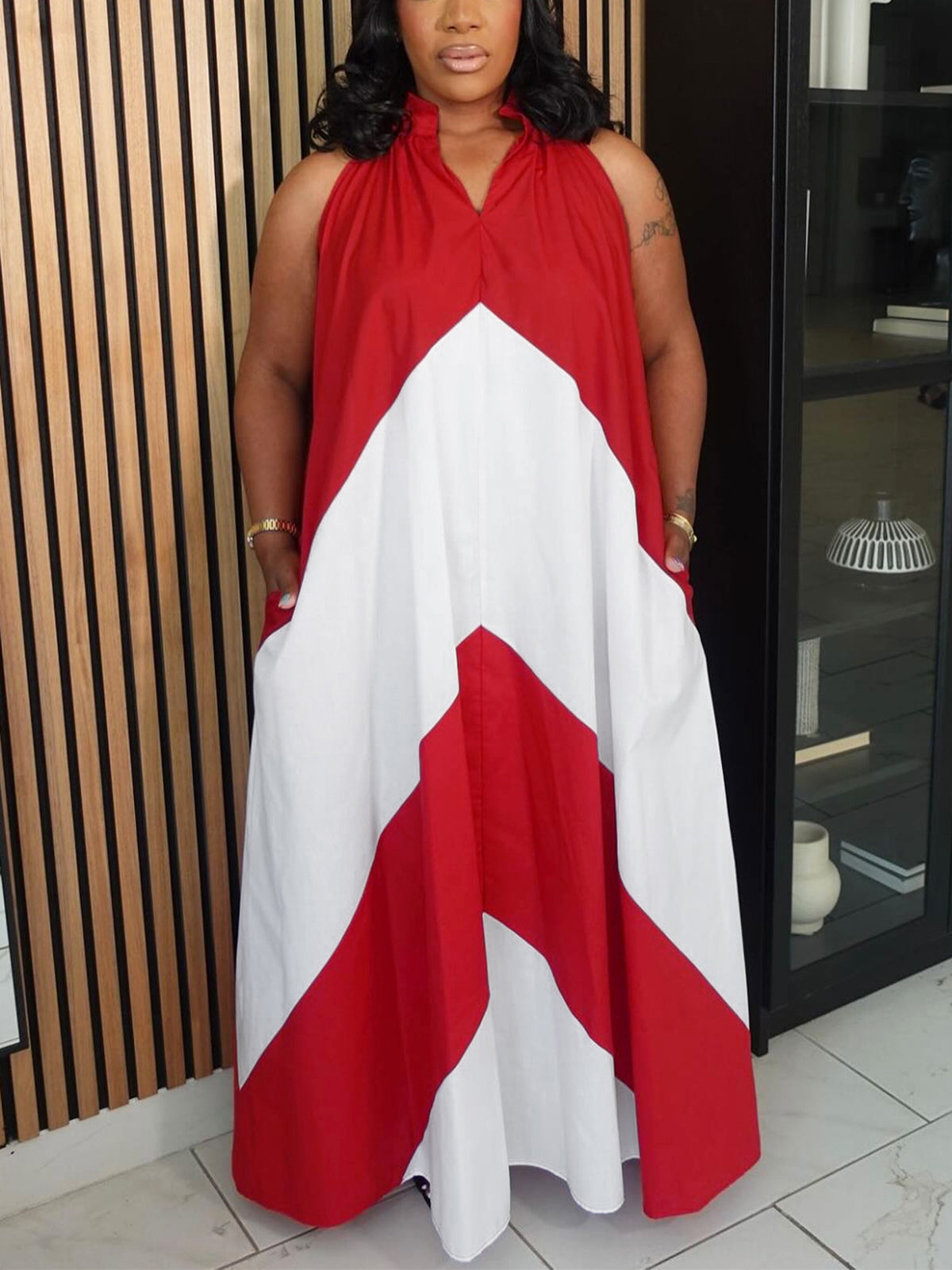Color Block Sleeveless Maxi Dress
