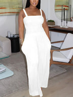 Strap Smocked Wide Leg Jumpsuit