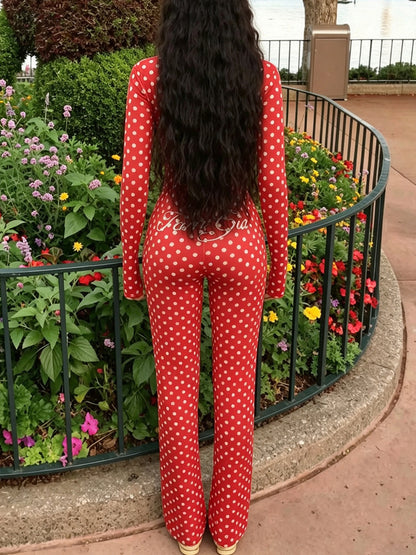 Polka Dot Hoodie Wide Leg Pants Set
