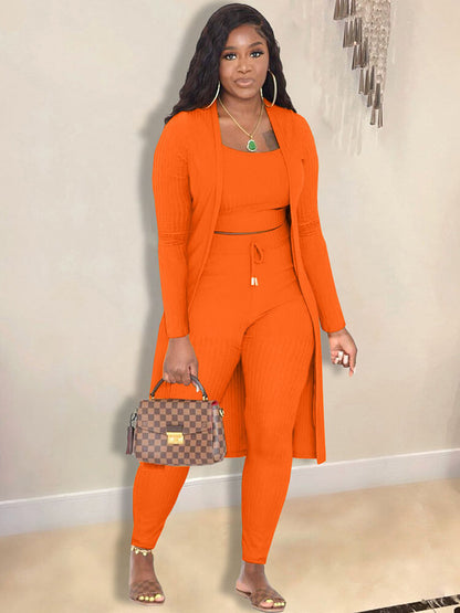 Cárdigan con frente abierto y pantalones largos Trajes de tres piezas