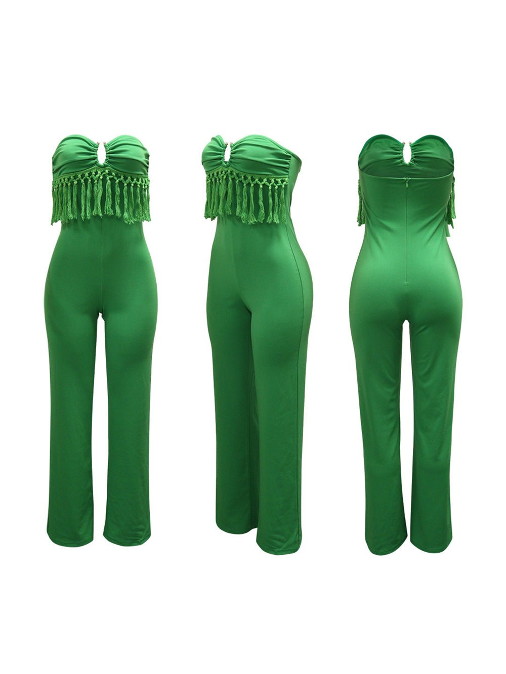 Strapless Cutout Fringe Wide Leg Jumpsuit