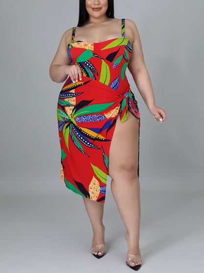 Plus Size Printed Swim Romper Cover Set