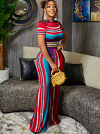 Striped Crop Top and  Wide Leg Pants Set