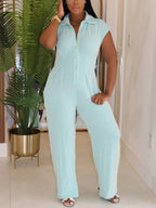Ribbed Knit Waist Cutout Wide Leg Jumpsuit