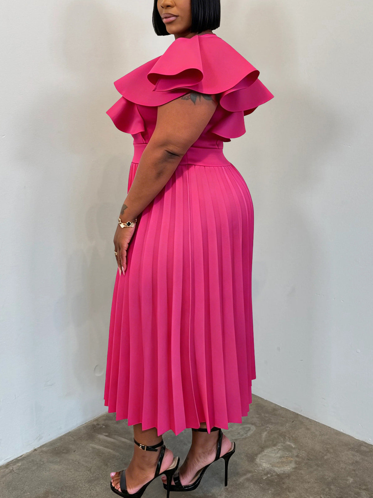 Plus Size Ruffle Pleated Dress