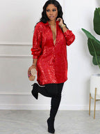 Minivestido camisero de manga larga con lentejuelas brillantes