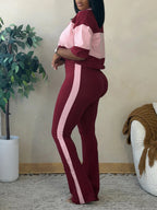 Colorblock Top Flare Pants Set