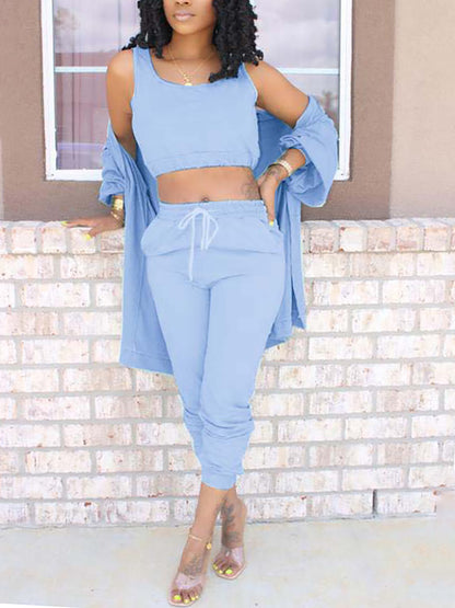Three Piece Crop Top Jacket Jogger Set
